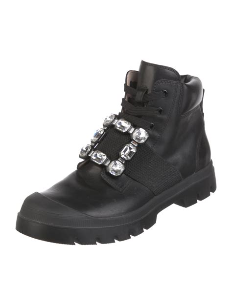 Leather Crystal Embellishments Combat Boots 